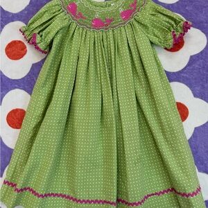 Green Polka Dot Smocked Whale Dress